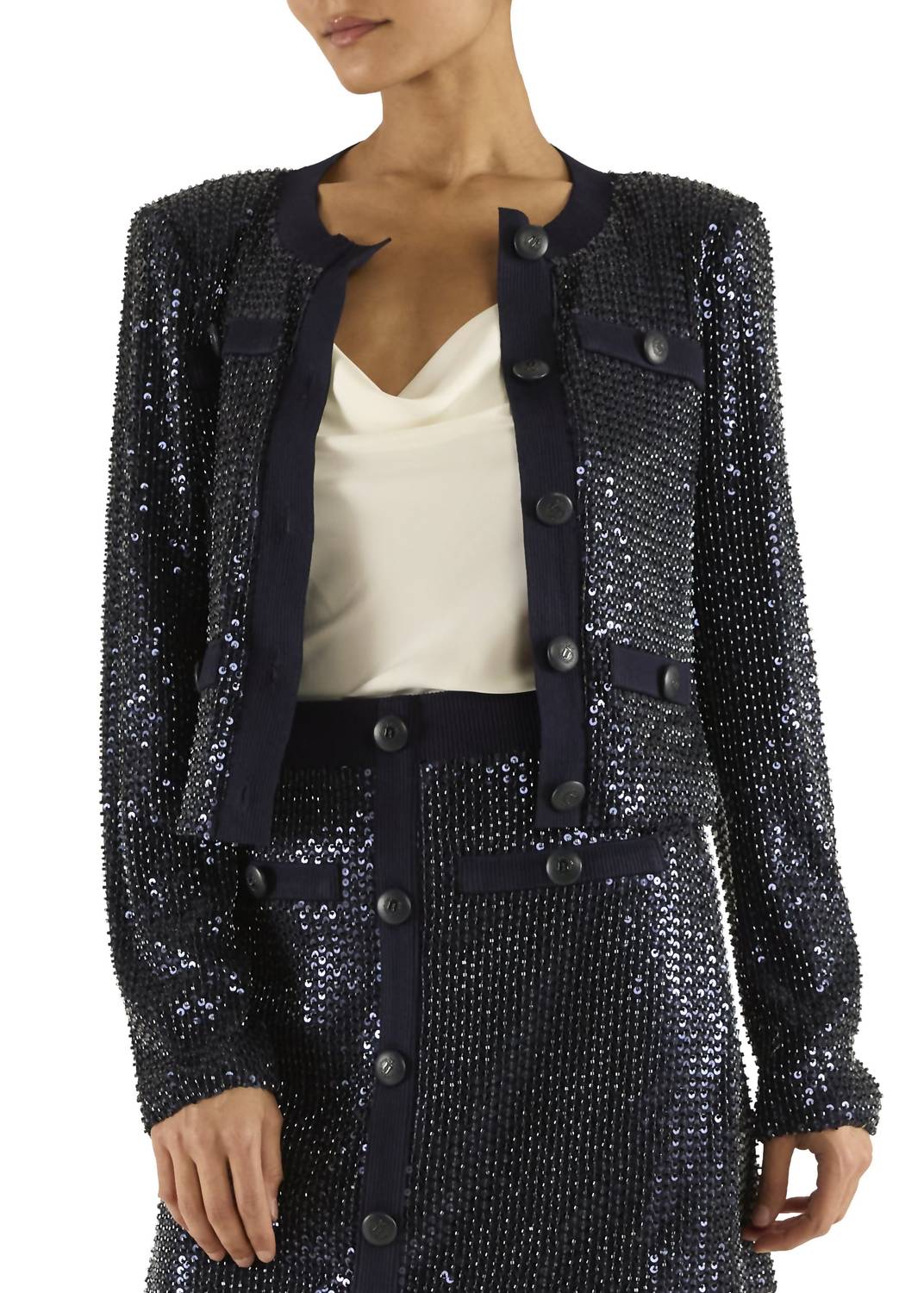 Ramy Brook Anna Classic Button-down Jacket in black beaded mesh - women's jacket