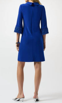 Joseph Ribkoff Cuff Detailed Shift Dress in royal blue - women's dress - detail view