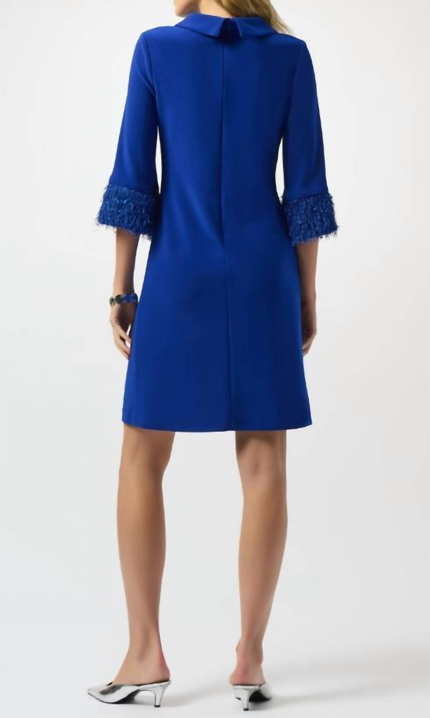 Joseph Ribkoff Cuff Detailed Shift Dress in royal blue - women's dress - detail view