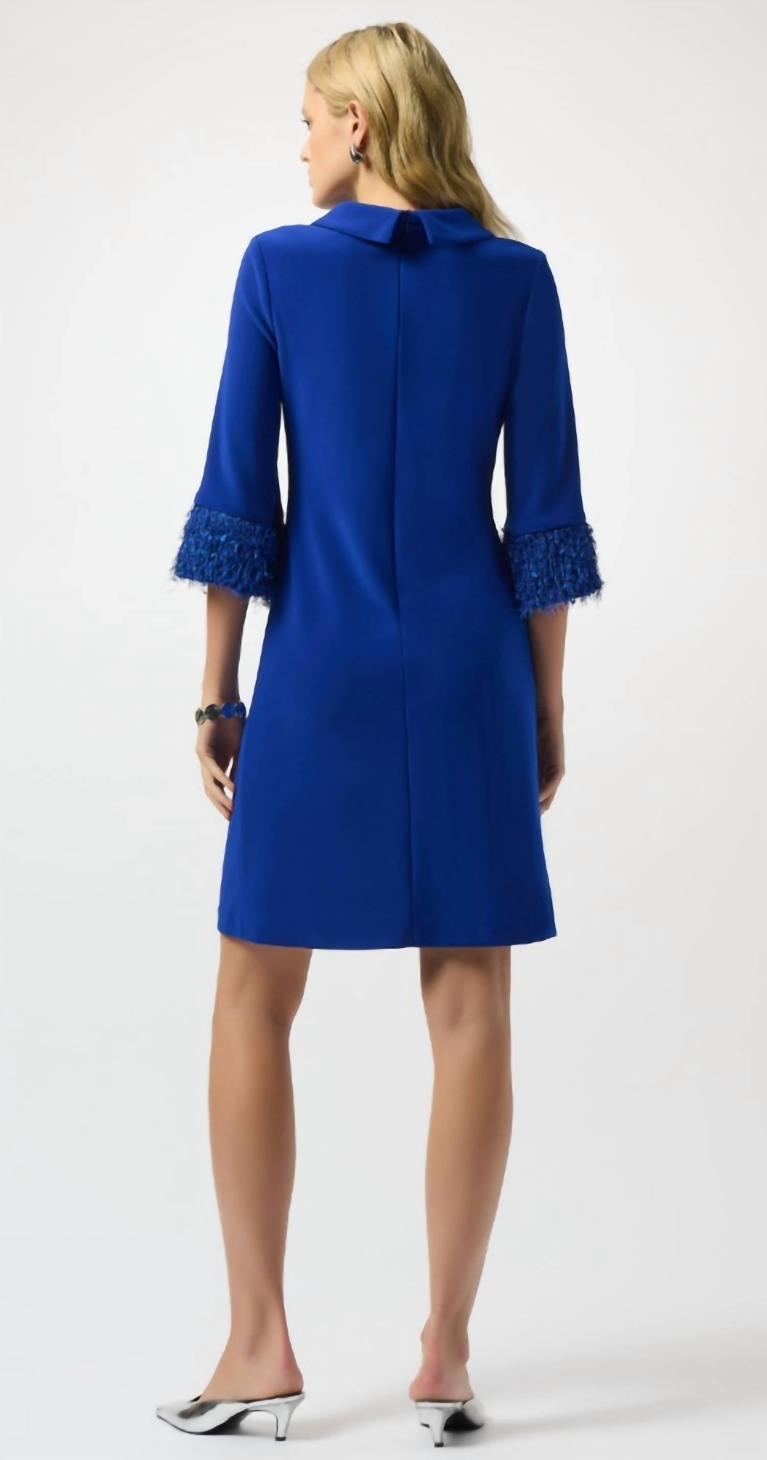Joseph Ribkoff Cuff Detailed Shift Dress in royal blue - women's dress - alternate view