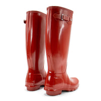 HUNTER Women's Original Tall Gloss Rain Boots in military red - women's shoe - detail view