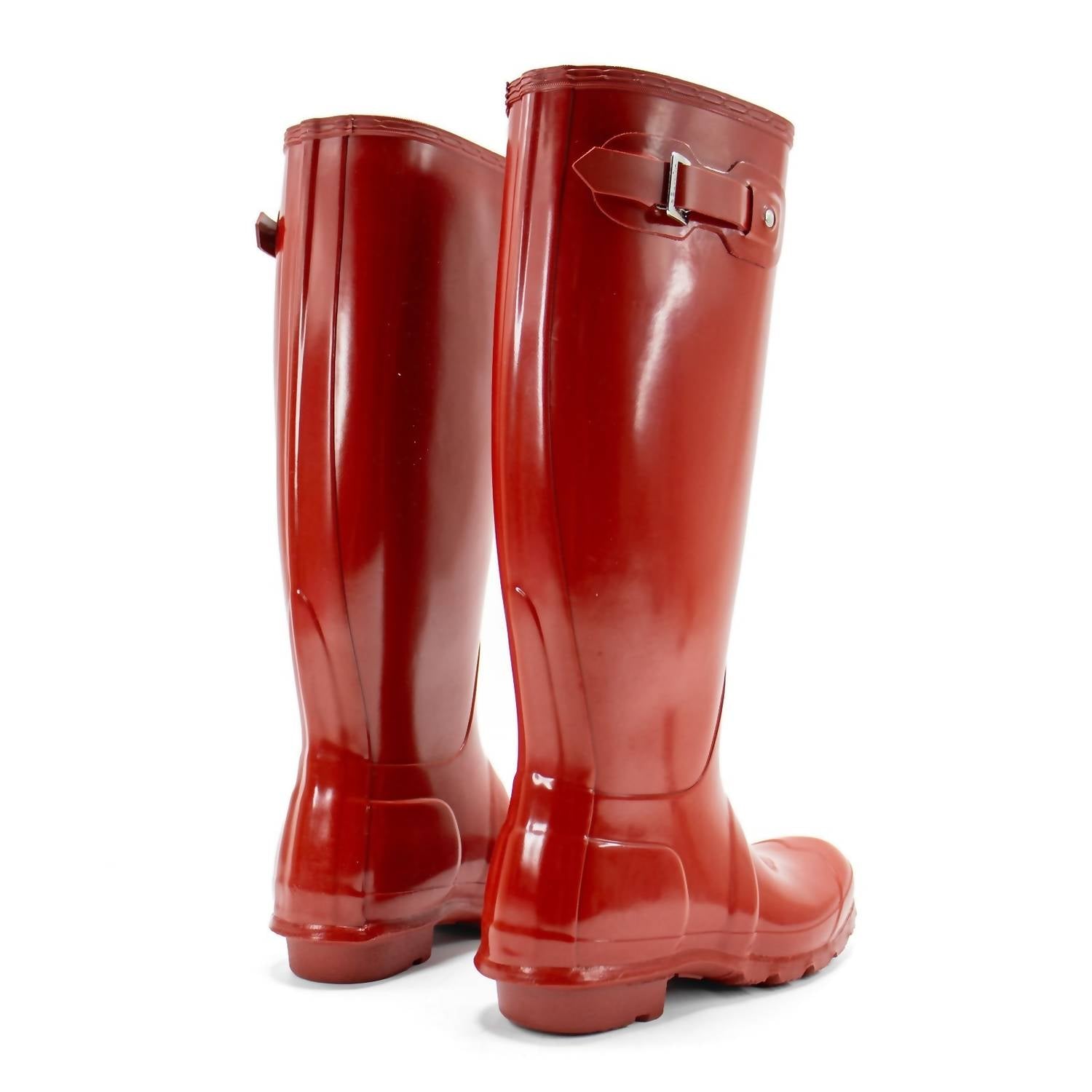 HUNTER Women's Original Tall Gloss Rain Boots in military red - women's shoe - detail view