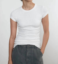 Enza Costa - Textured Rib Cap Sleeve Crew Top