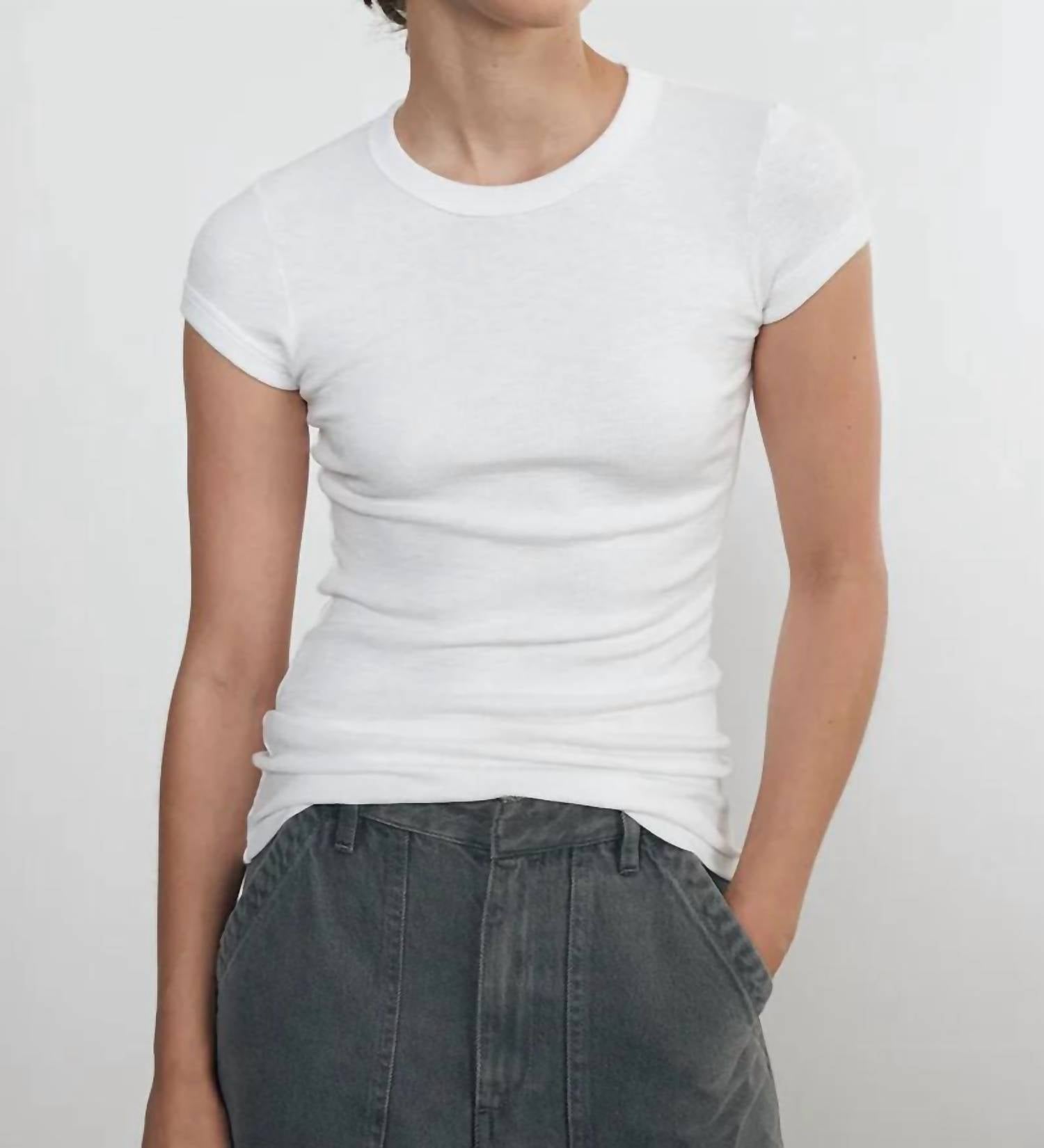 Enza Costa - Textured Rib Cap Sleeve Crew Top