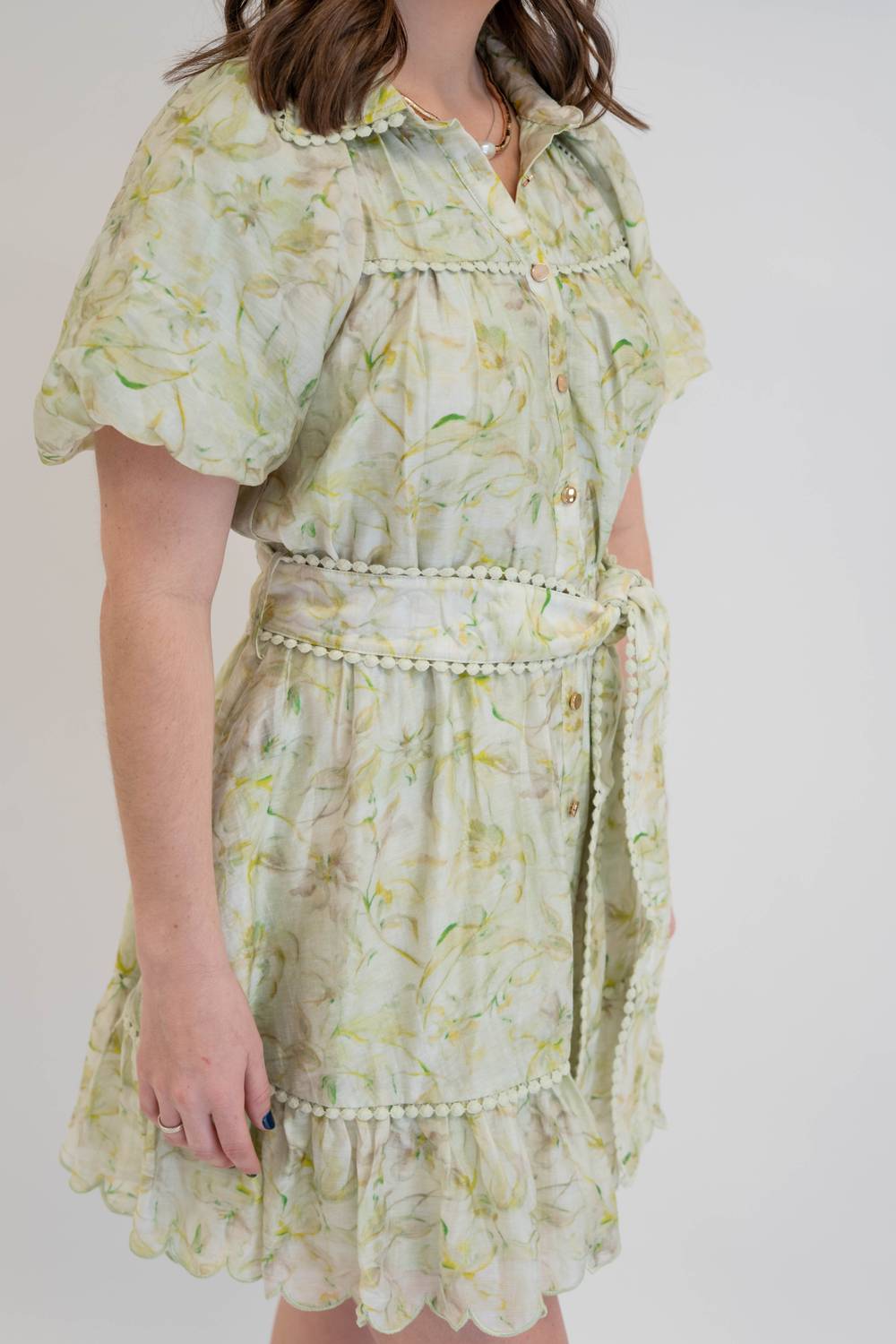 En Saison Savannah Bubble Sleeve Belted Mini Dress in green - women's dress - alternate view