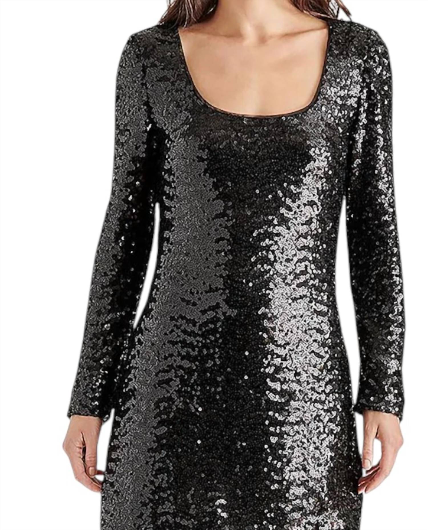 STEVE MADDEN Charity Long Sleeve Sequin Dress in black - women's dress - detail view