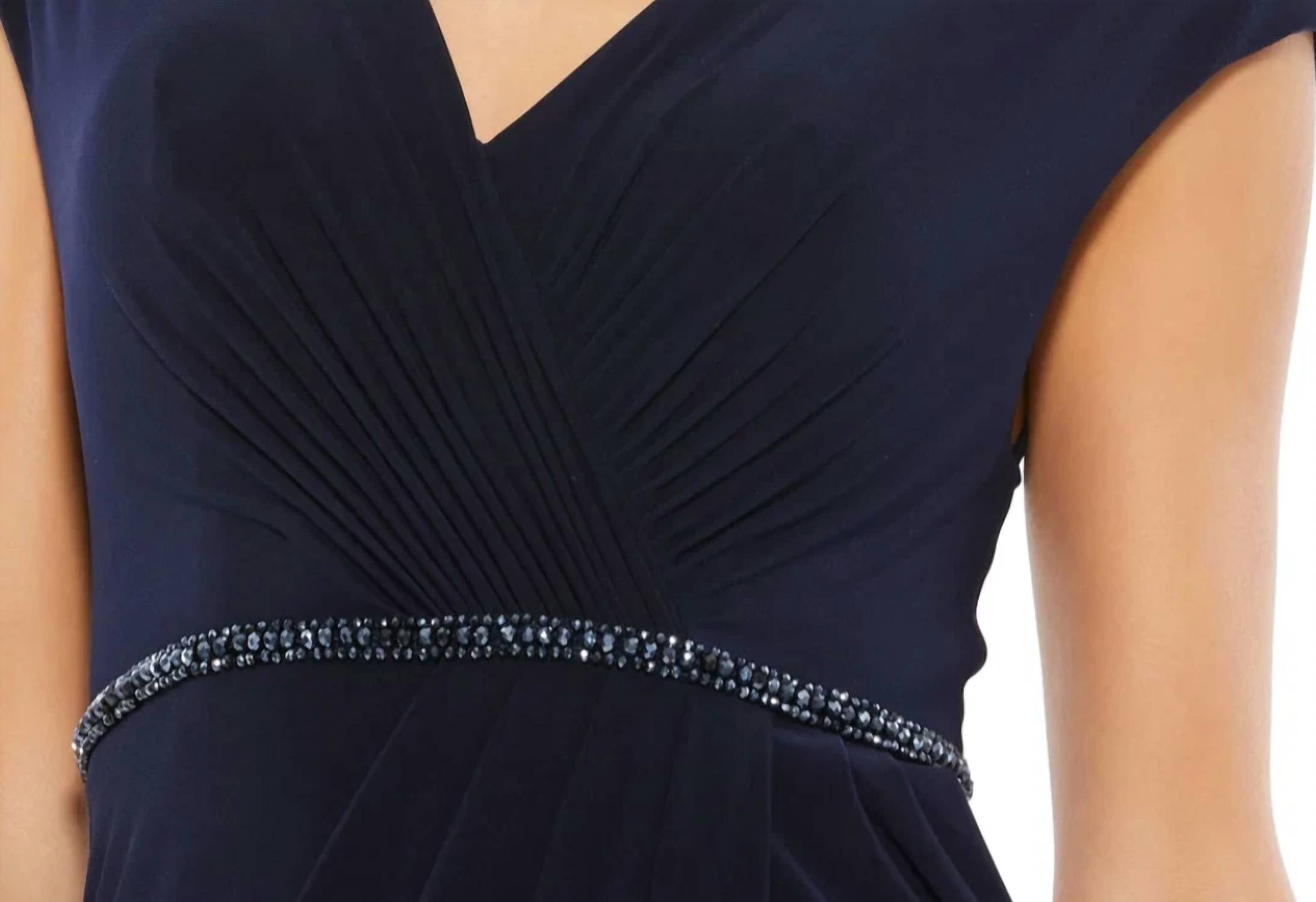 Mac Duggal - Beaded Waist Cap Sleeve Dress Gown