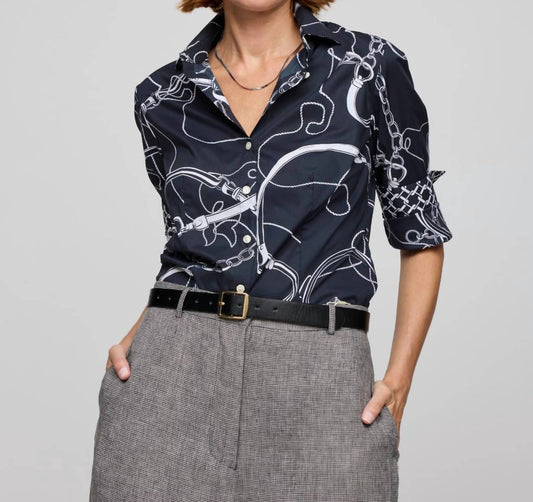 Hinson Wu - Diane Long Sleeve Equestrian Print Shirt