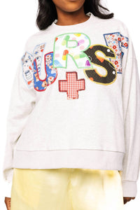 QUEEN OF SPARKLES Nurse Multi Fabric Sweatshirt in grey - women's top - view 6