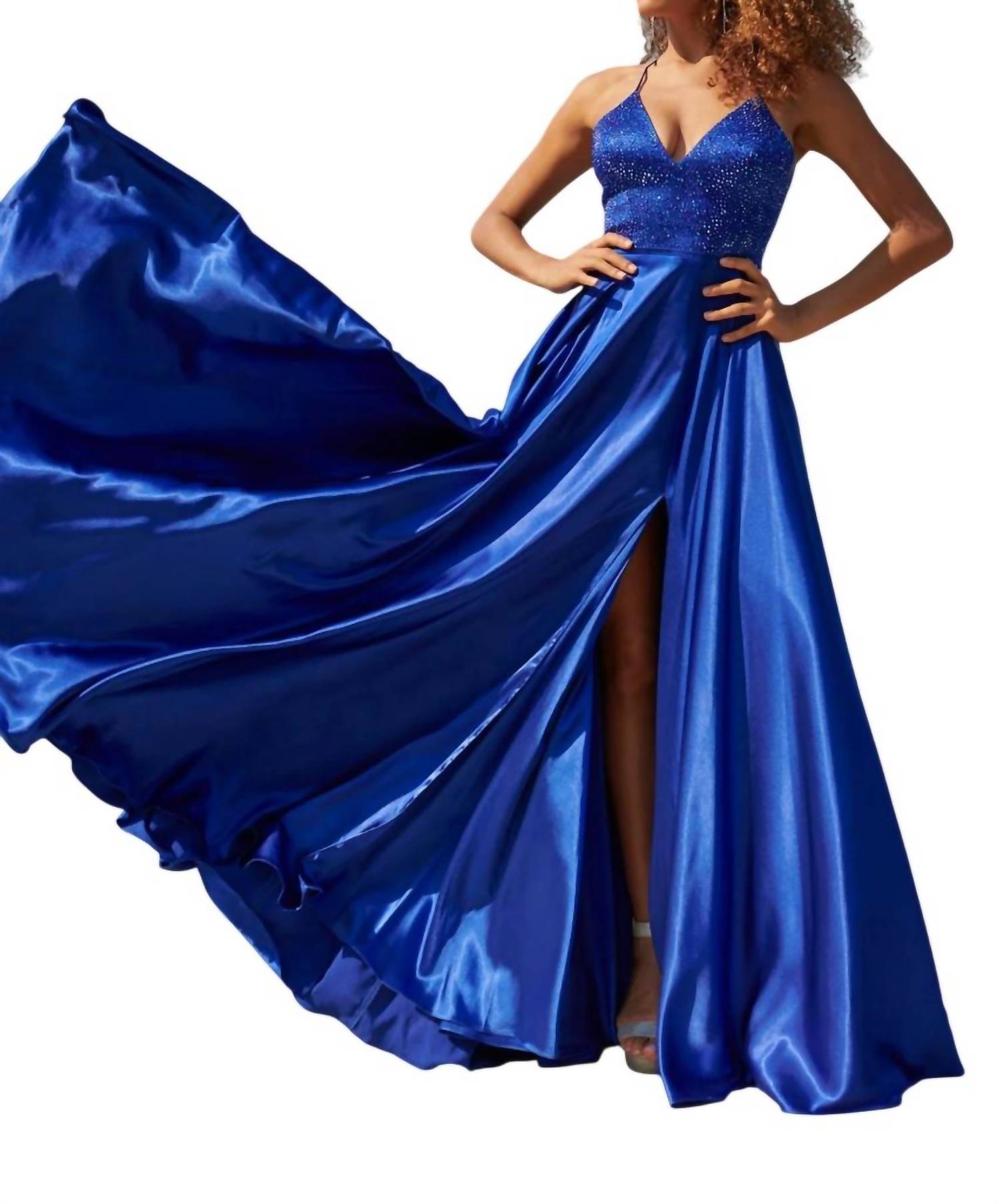 Faviana - Long Charmeuse Dress With Beaded Corset