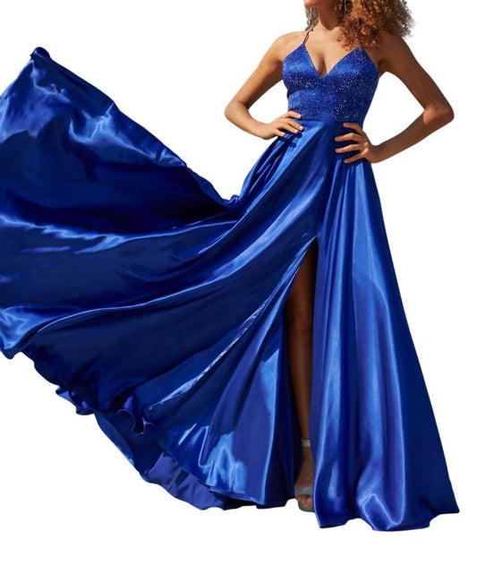 Faviana - Long Charmeuse Dress With Beaded Corset