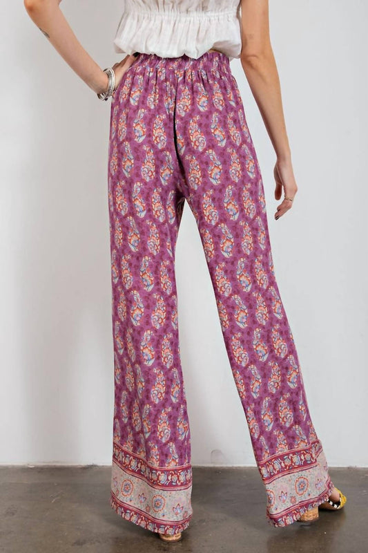 Easel - Calila Border Print Straight Leg Pants