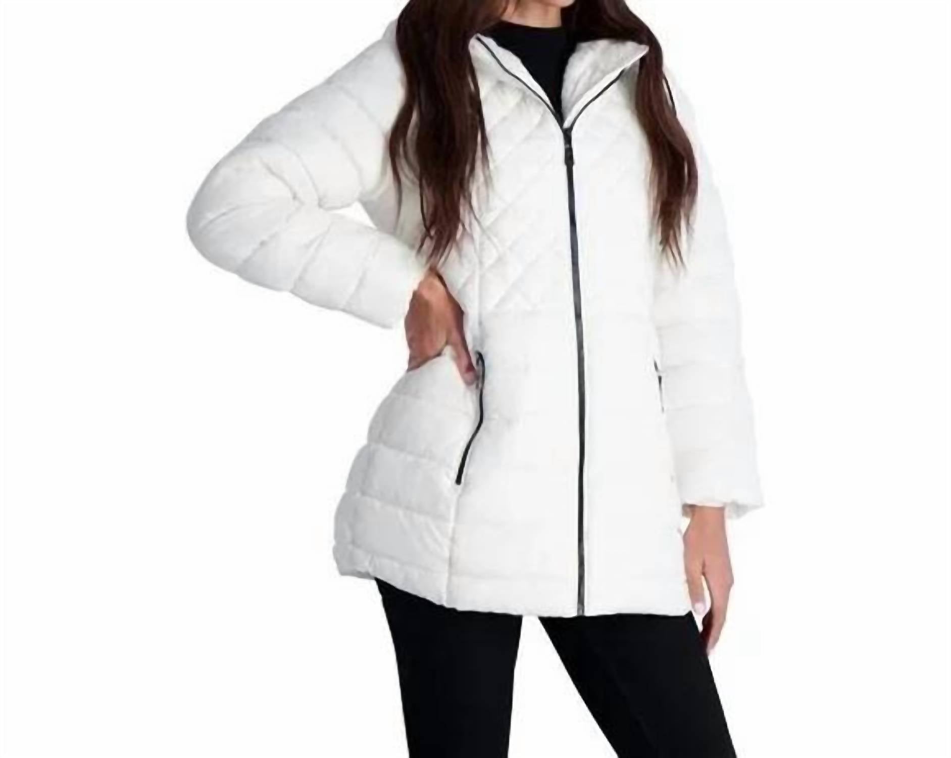STEVE MADDEN Glacier Shield Winter Puffer Coat in white - women's jacket - detail view