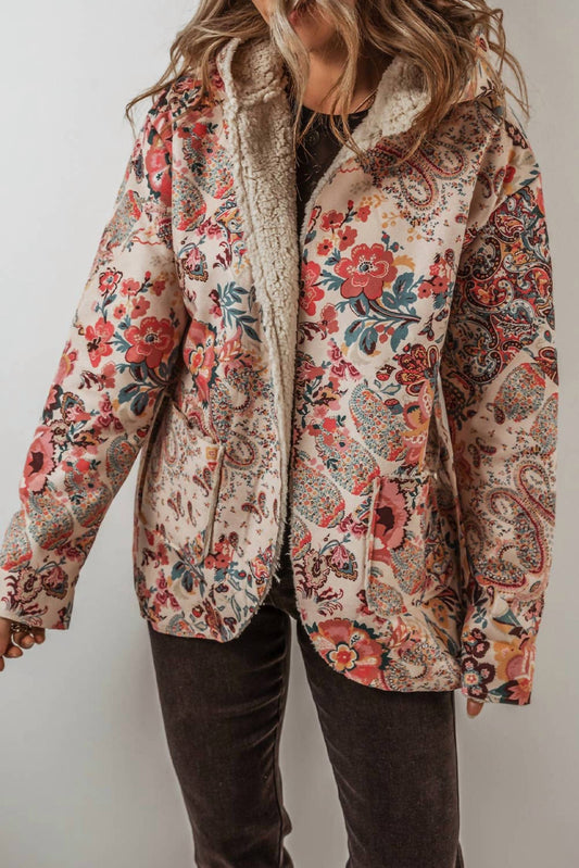 Little Daisy Closet - Vintage Paisley Floral Sherpa Lined Hooded Jacket