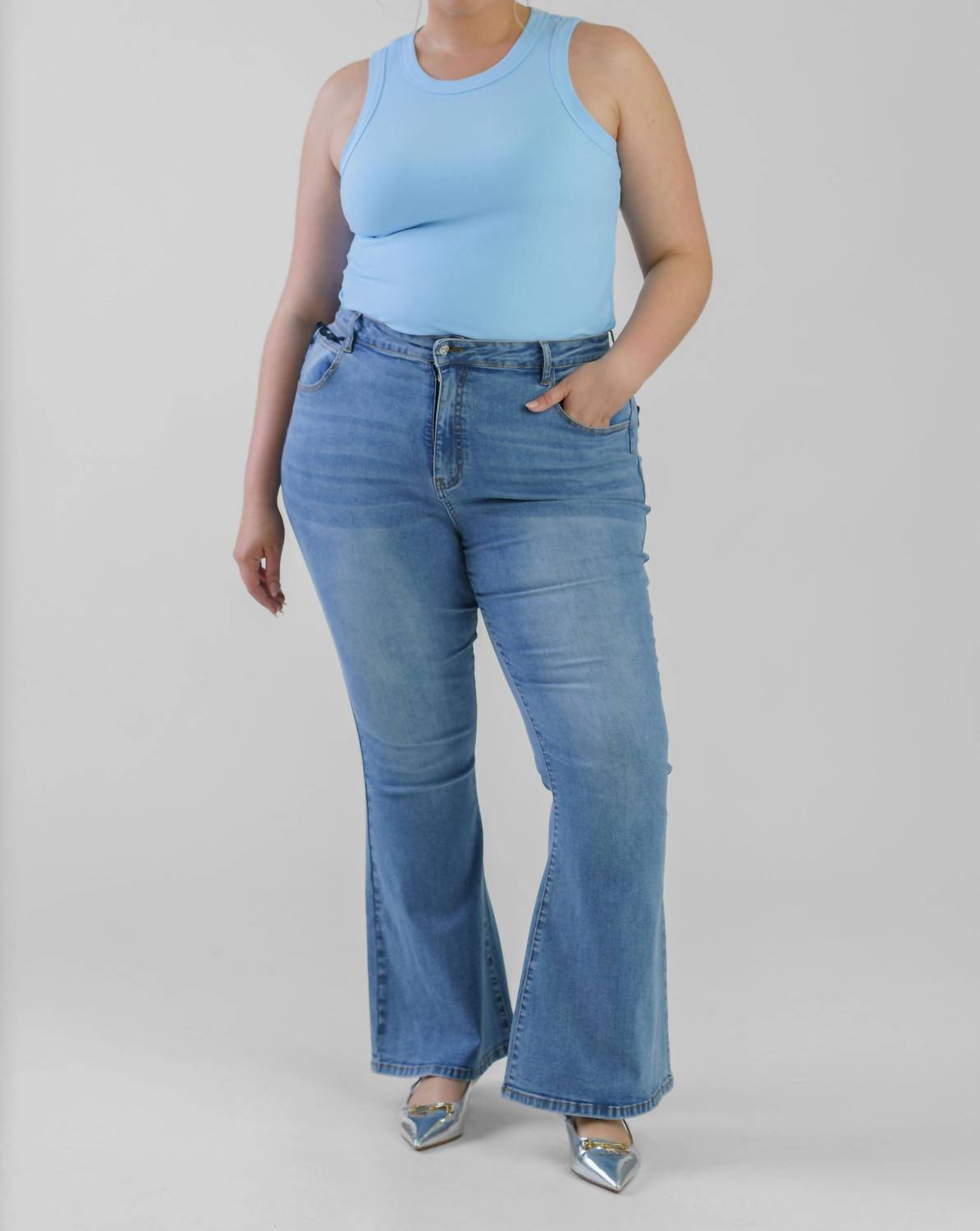 Never Fully Dressed - Denim Flare Scallop Jeans - Plus