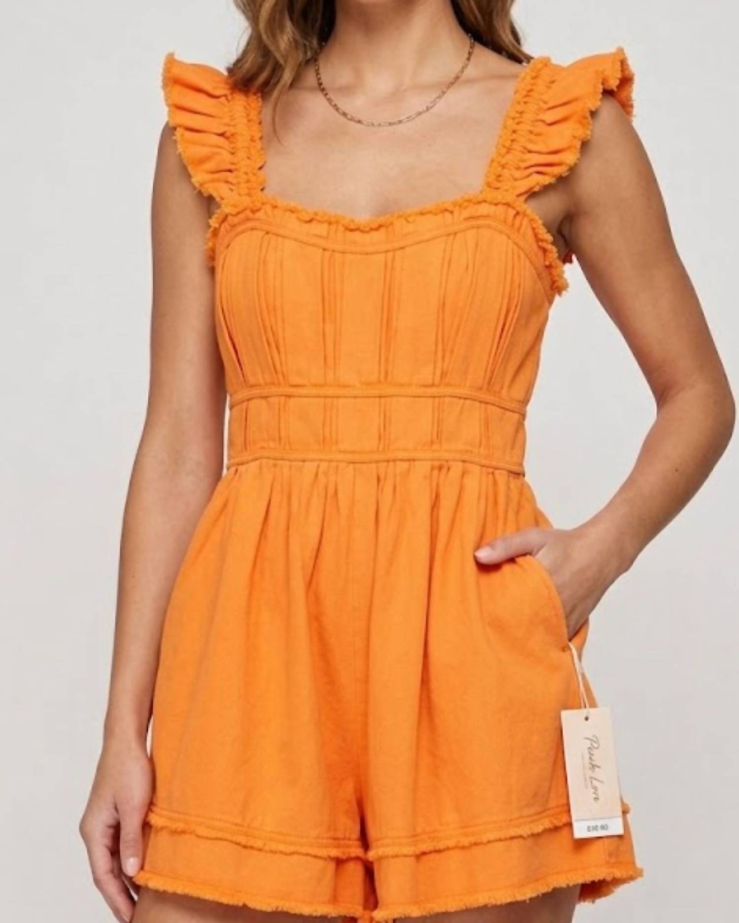Peach Love Cotton Twill Romper in orange - women's pants