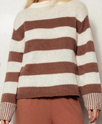 Urban Daizy Women's Abbie Striped Sweater in brown - women's sweater - detail view