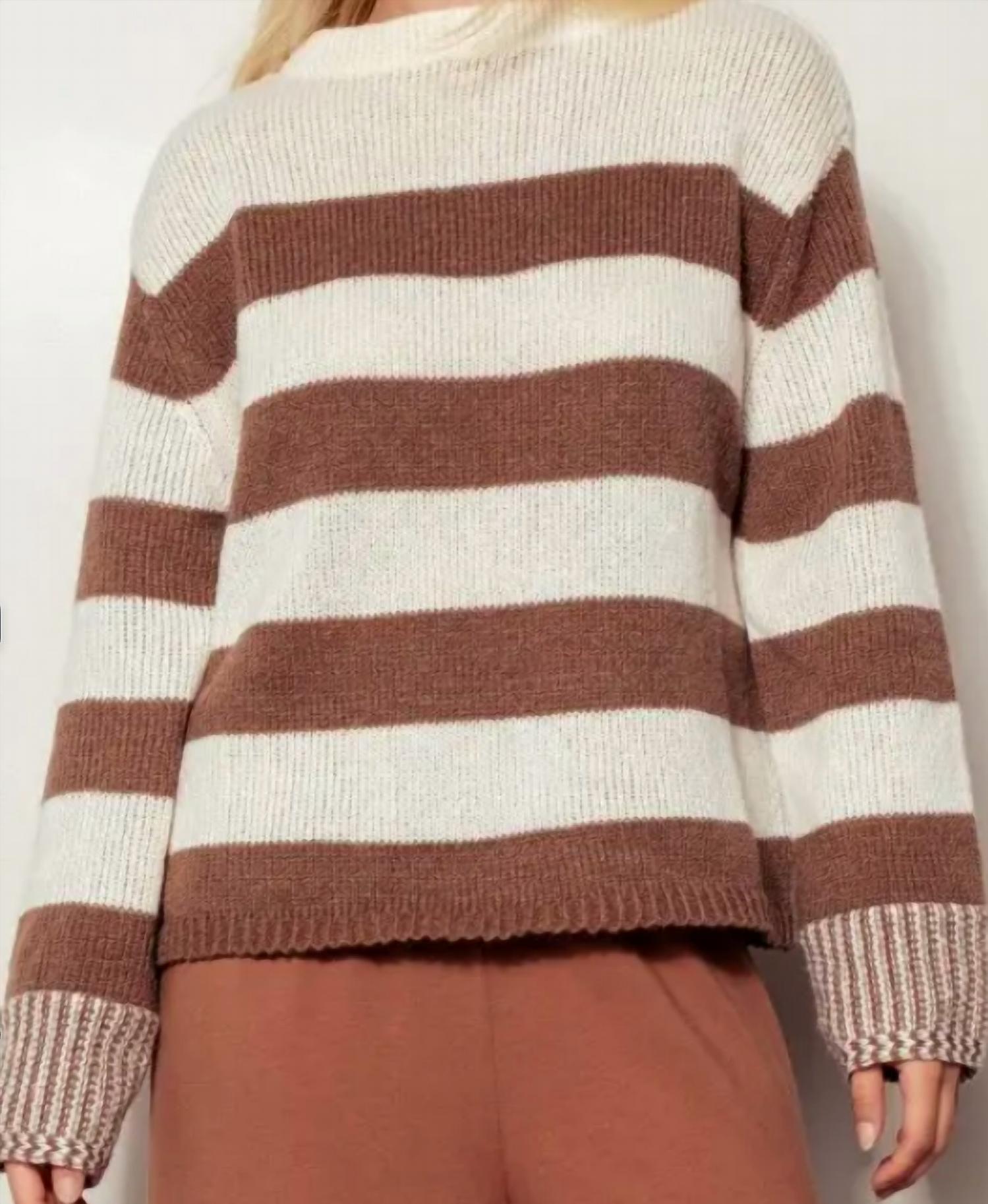 Urban Daizy Women's Abbie Striped Sweater in brown - women's sweater - detail view