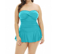 Always For Me - Plus Size Twist Front Bandeau Strapless Shirred Swimdress