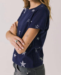 Chaser All Over Distressed Stars Tee in blue - women's t-shirt - alternate view