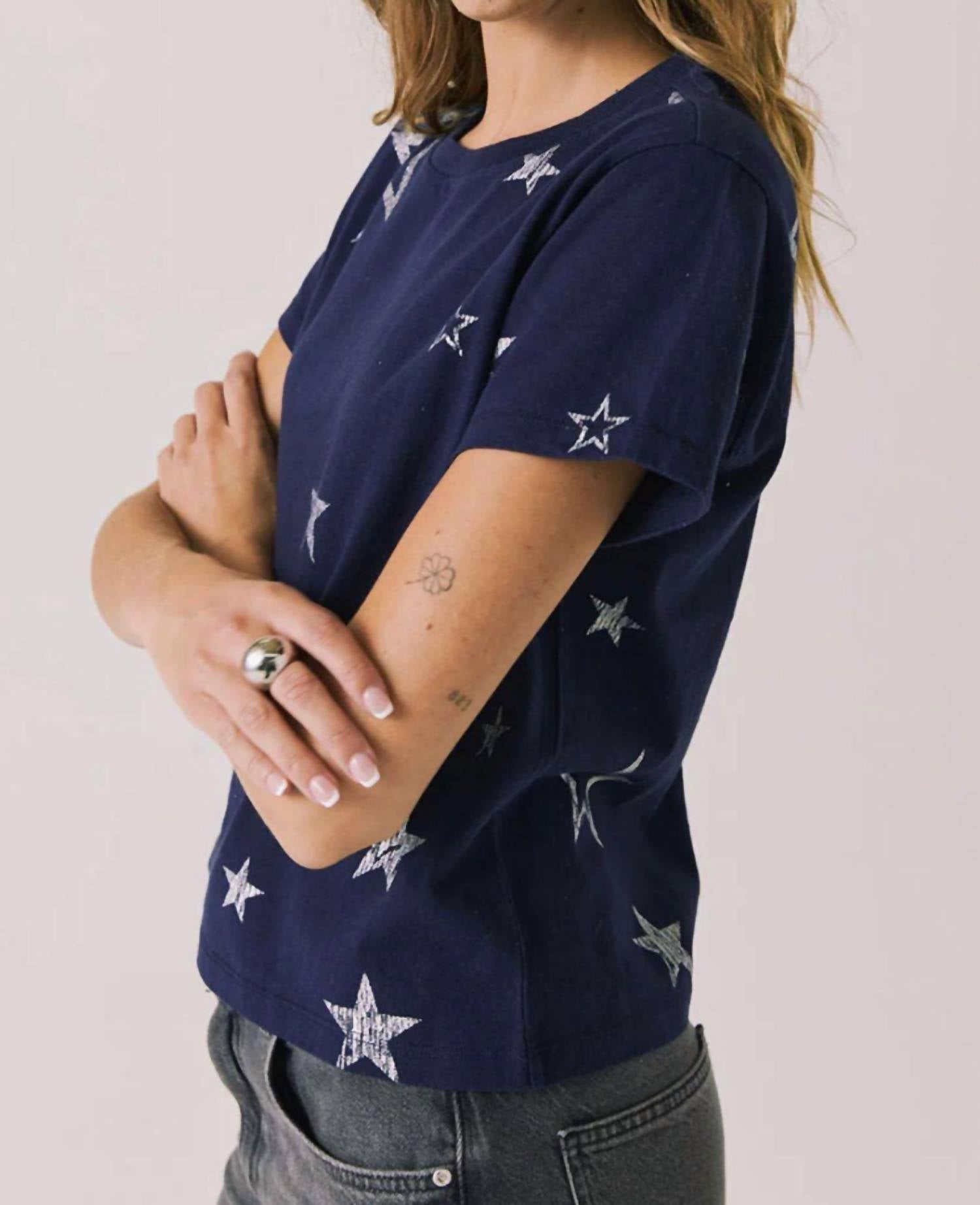 Chaser All Over Distressed Stars Tee in blue - women's t-shirt - alternate view