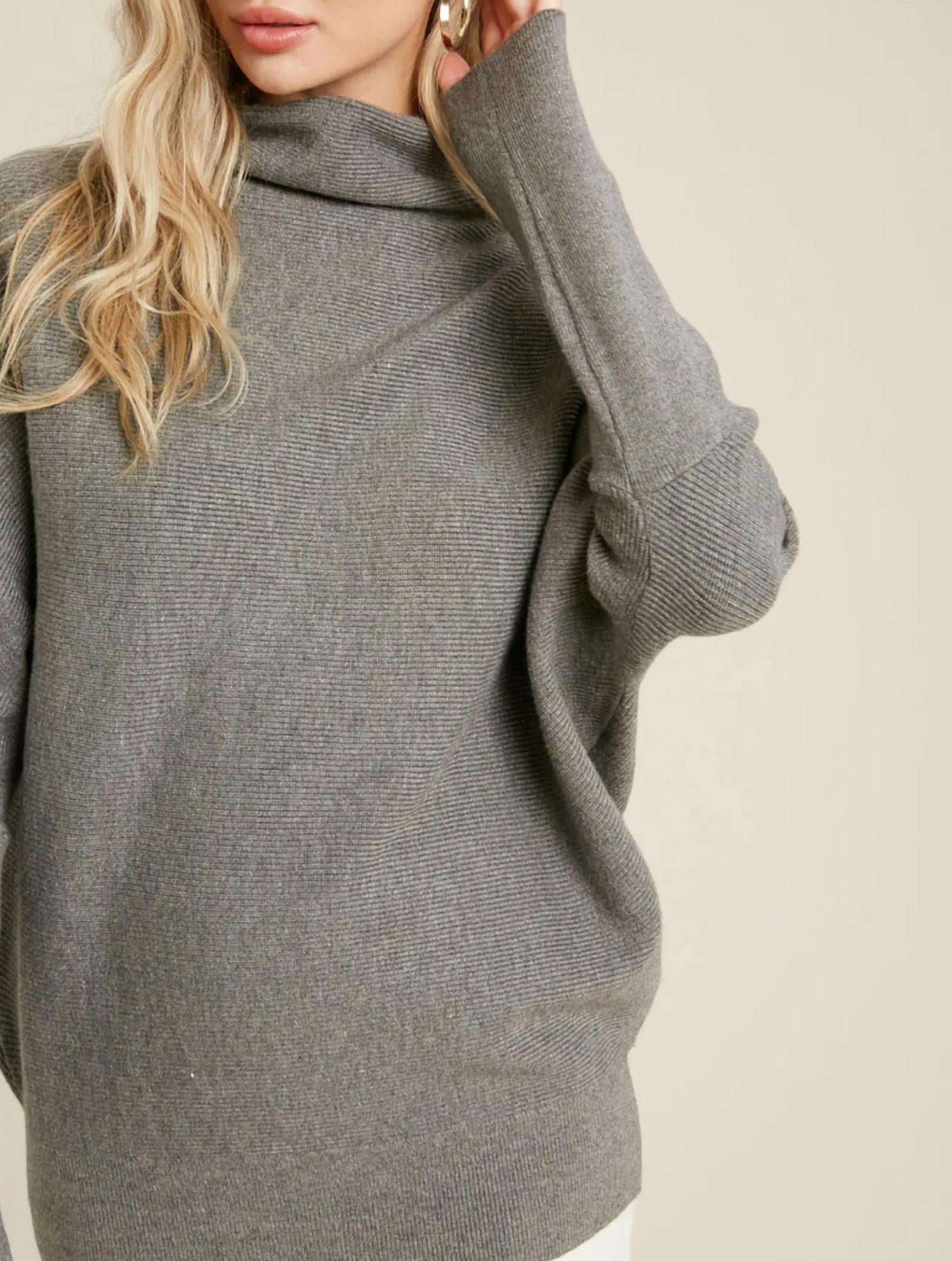 Bluivy - Slouch Neck Dolman Sleeved Pullover