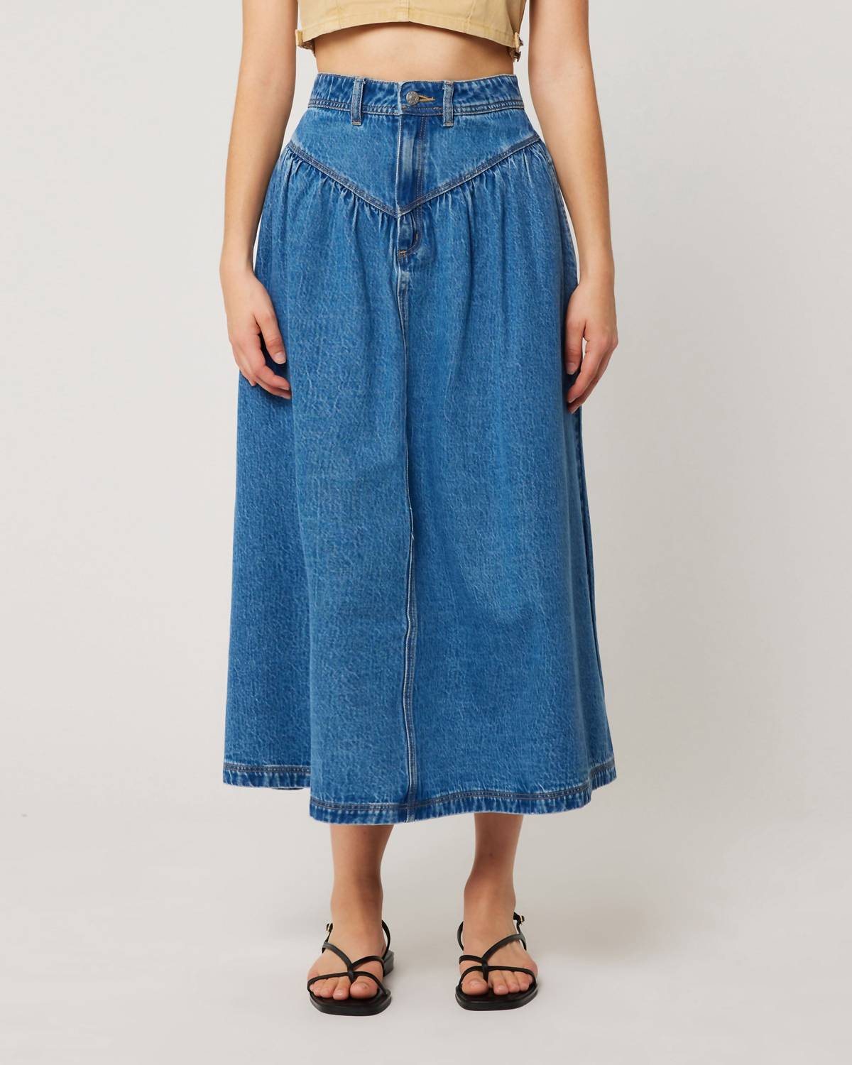 Rolla'S - Leonie Drop Waist Midi Denim Skirt