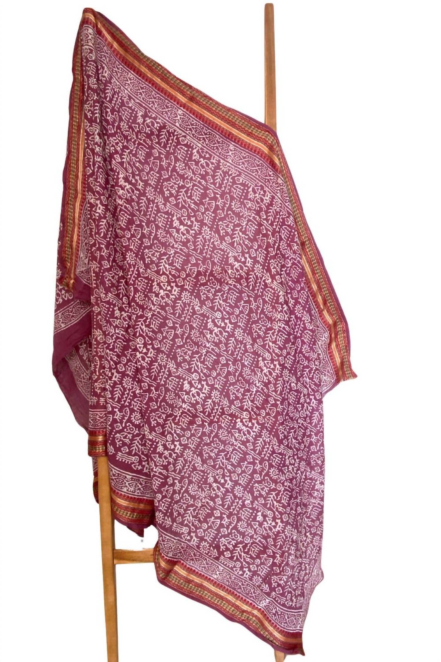 The Fox And The Mermaid - Women's Naturally Dyed Block Printed Zari Sarong