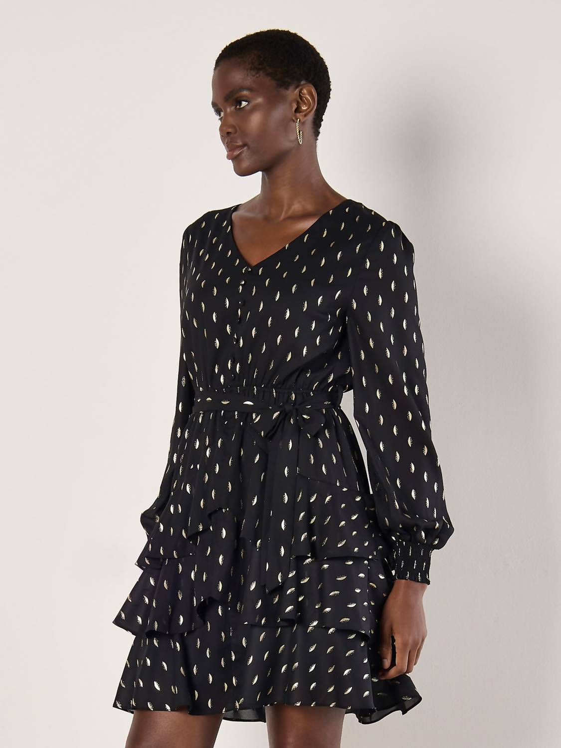 Apricot - Foil Spot Layered Long Sleeve Dress