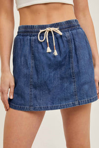 Bluivy - Denim Drawstring Skort With Pockets