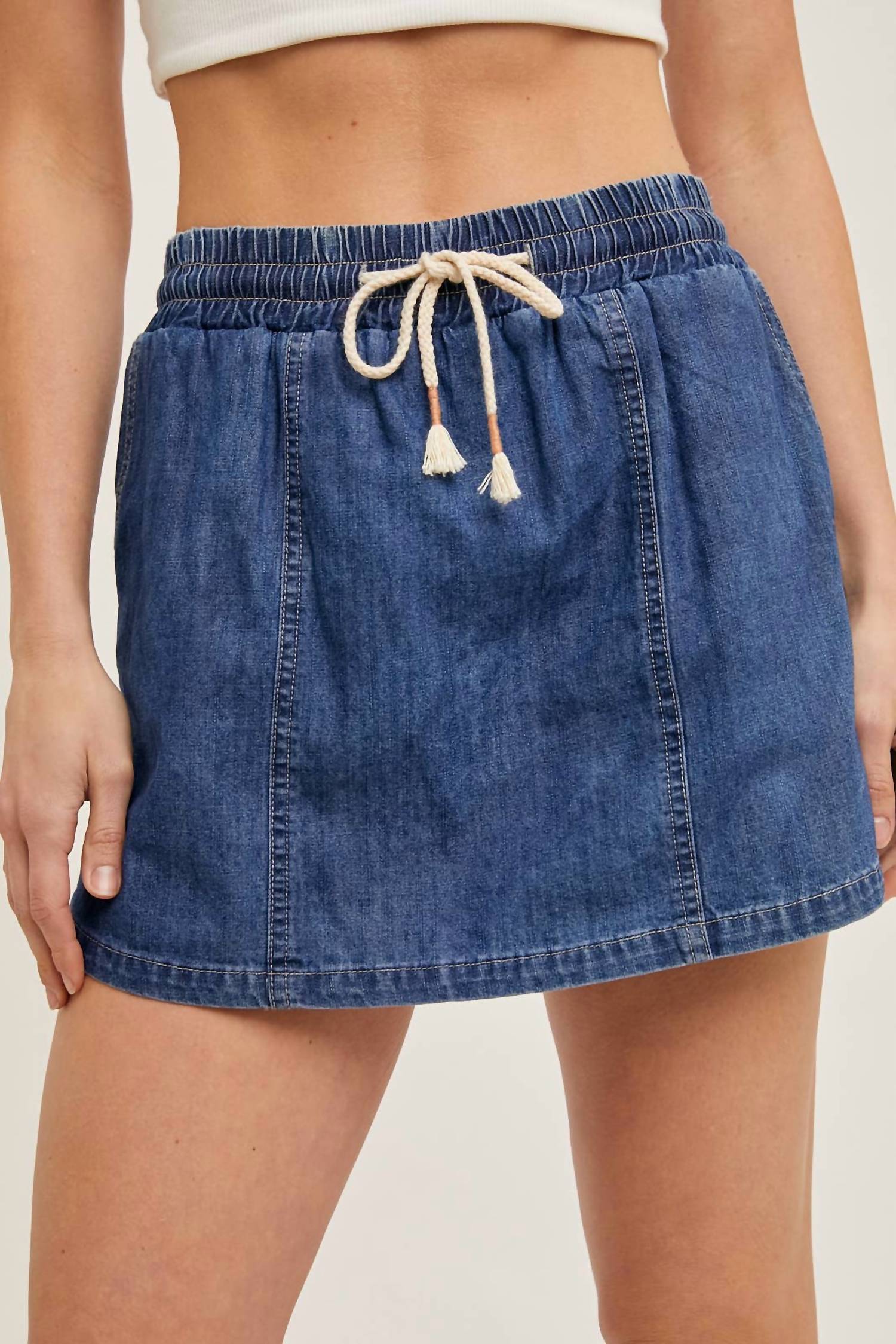 Bluivy - Denim Drawstring Skort With Pockets