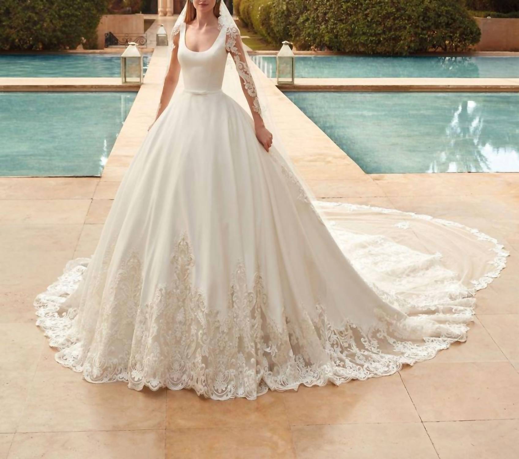 Demetrios - Satin Scoop Neck Gown