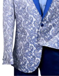 MAZARI Men's Slim Fit Tuxedo Suit With Bow Tie in lilac blue - men's jacket - detail view