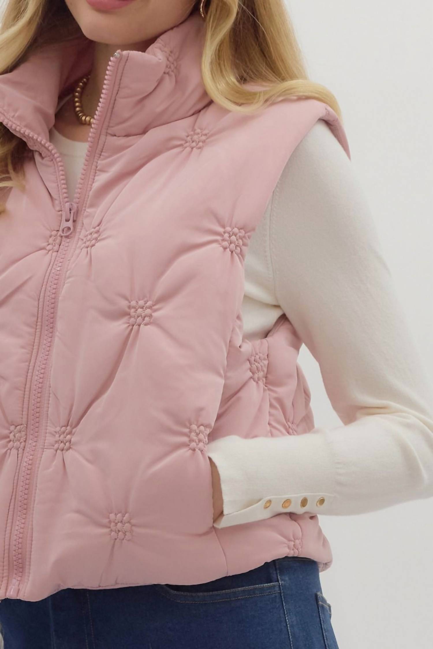 entro High Neck Puffer Vest in dusty rose - women's jacket - view 4