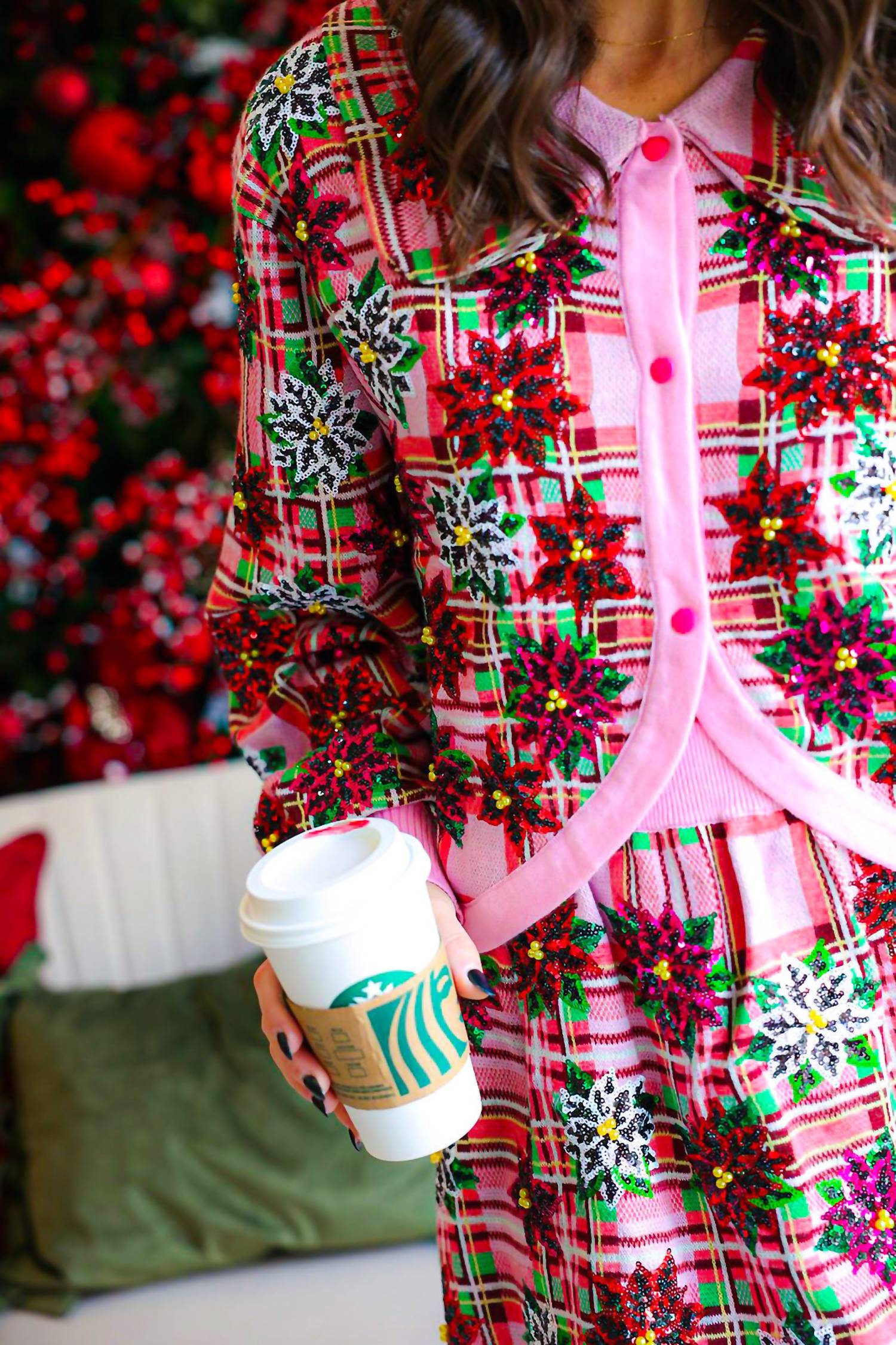 Queen Of Sparkles - Plaid Poinsettia Knit Skirt