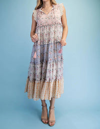 Gigio - Vintage Floral Ruffled Tiered Midi Dress