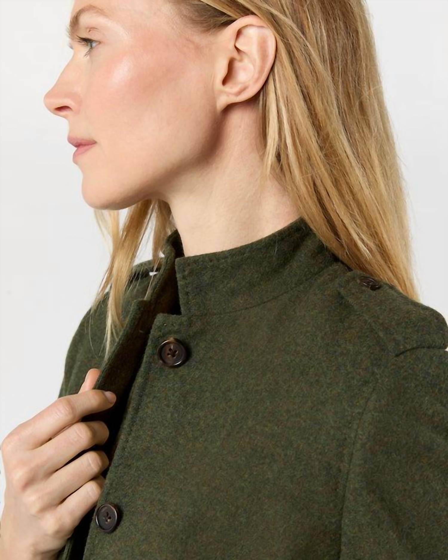Ann Mashburn Marguerite Jacket in heather olive loden wool - women's jacket - alternate view