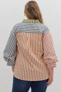 Entro - Colorblock Stripe Button Down Top