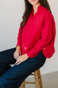 Caryn Lawn Abby Swing Sequin Top in cranberry - women's blouse - detail view