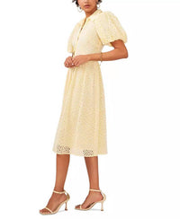 CeCe Balloon-sleeve Cotton Dress in lemon ice - women's dress - detail view