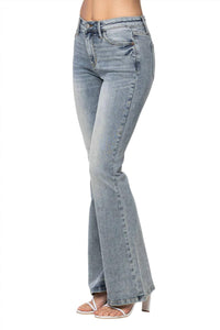 Judy Blue - Mid Rise Tinted Pin Tack Detailed Flare Jean