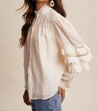 Listicle Lace Ruffle Sleeve Blouse in cream - women's blouse - view 10
