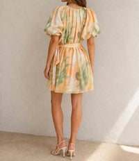 Jade Puff sleeve dress in peach paradise - women's dress - detail view