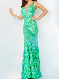 Jovani - Low V Neck Sheath Long Dress