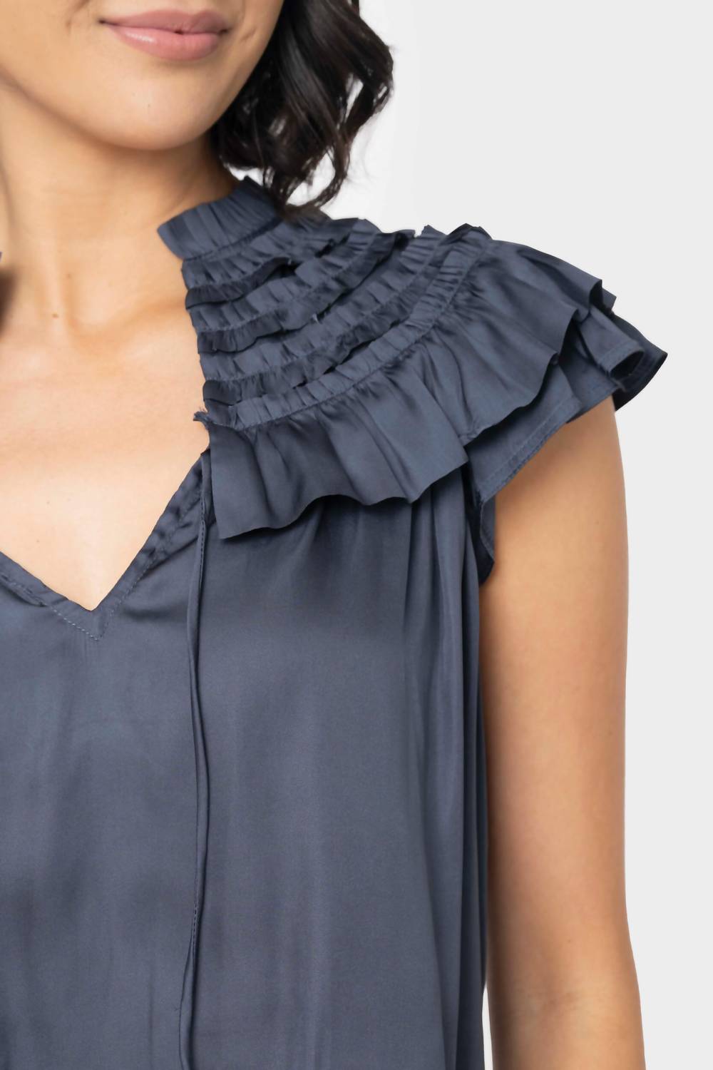 Reset By Jane - Ruffled Yoke Crinkle Blouse