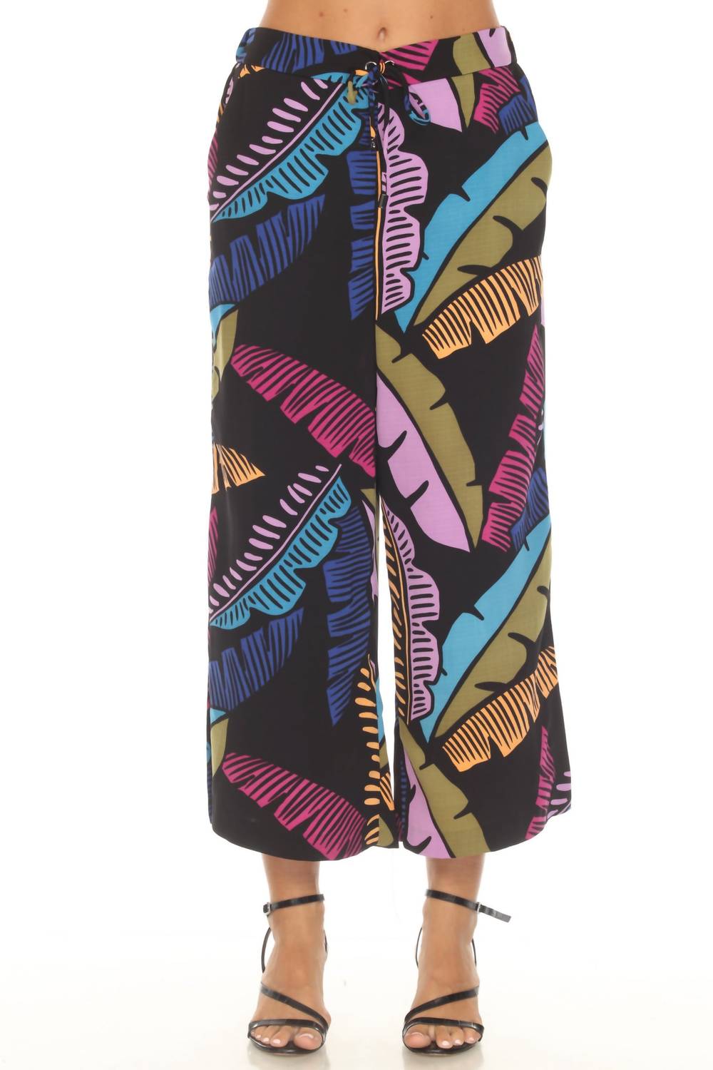 Joseph Ribkoff Tropical Print Culotte Pant in black multi 1 - women's pants