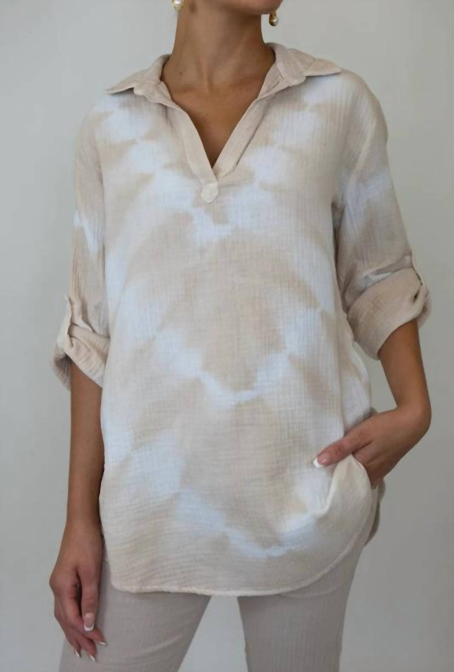 Pure Amici - Women's Polo Collar Tunic Top
