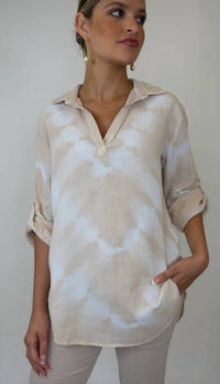 Pure Amici - Women's Polo Collar Tunic Top