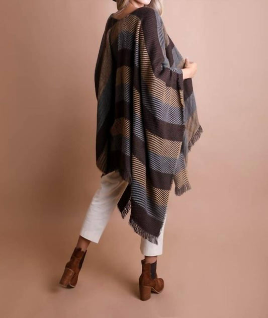 Leto - Mocha Striped Knit Poncho