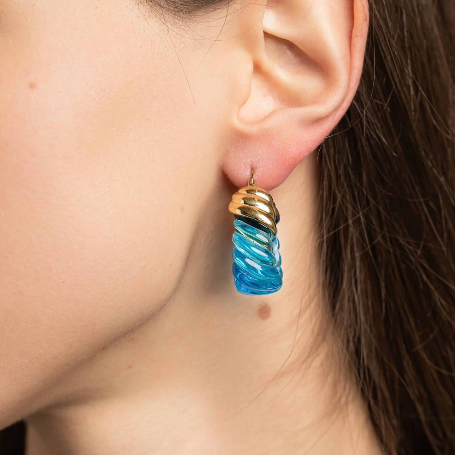 Gold & Honey - Women's Rope Shrimp Lucite Birthstone Hoop Earrings